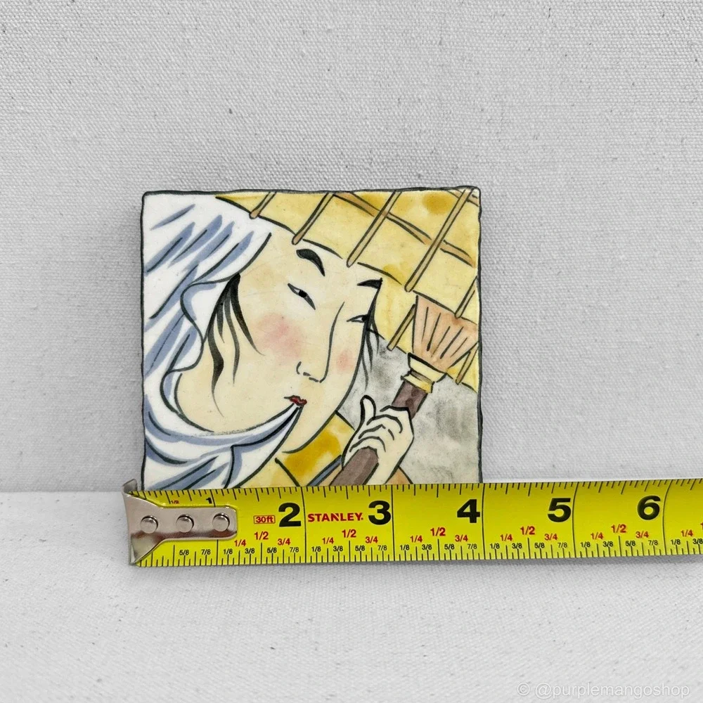VINTAGE Saks Fifth Avenue Japanese Ukiyo-e Geisha Ceramic Art Tile Wall Plaque